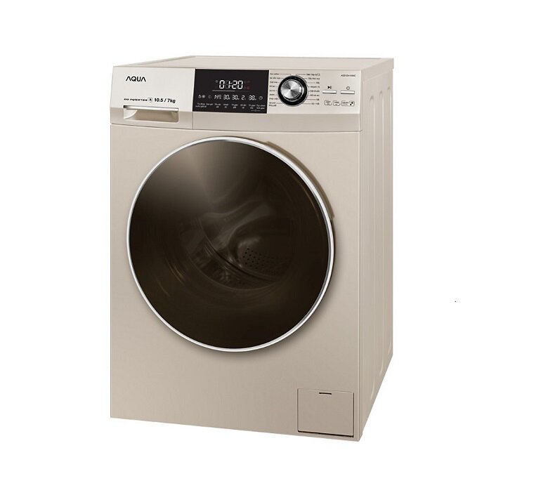 Máy giặt sấy Aqua Inverter 10.5kg AQD-DH1050C có thiết kế cửa trước, lồng ngang thông dụng
