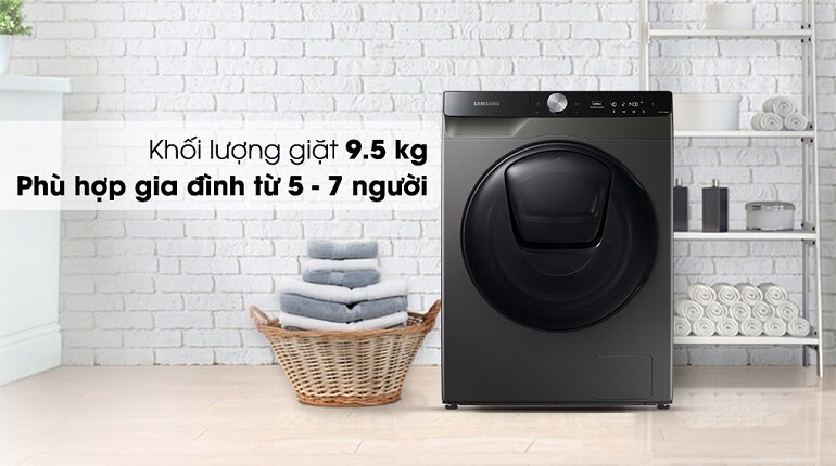 Máy giặt sấy Samsung Addwash Inverter 9.5kg WD95T754DBX/SV có gam màu đen huyền bí, sang trọng